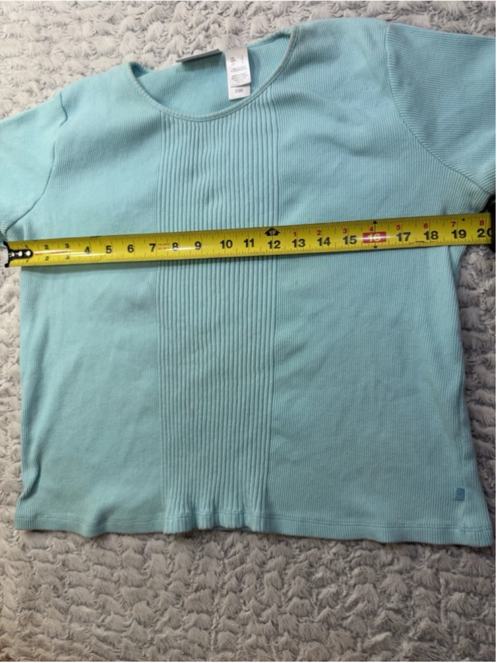 Liz Claiborne Lizsport Women's Blue Solid Ribbed Knit Round Neck Tee L